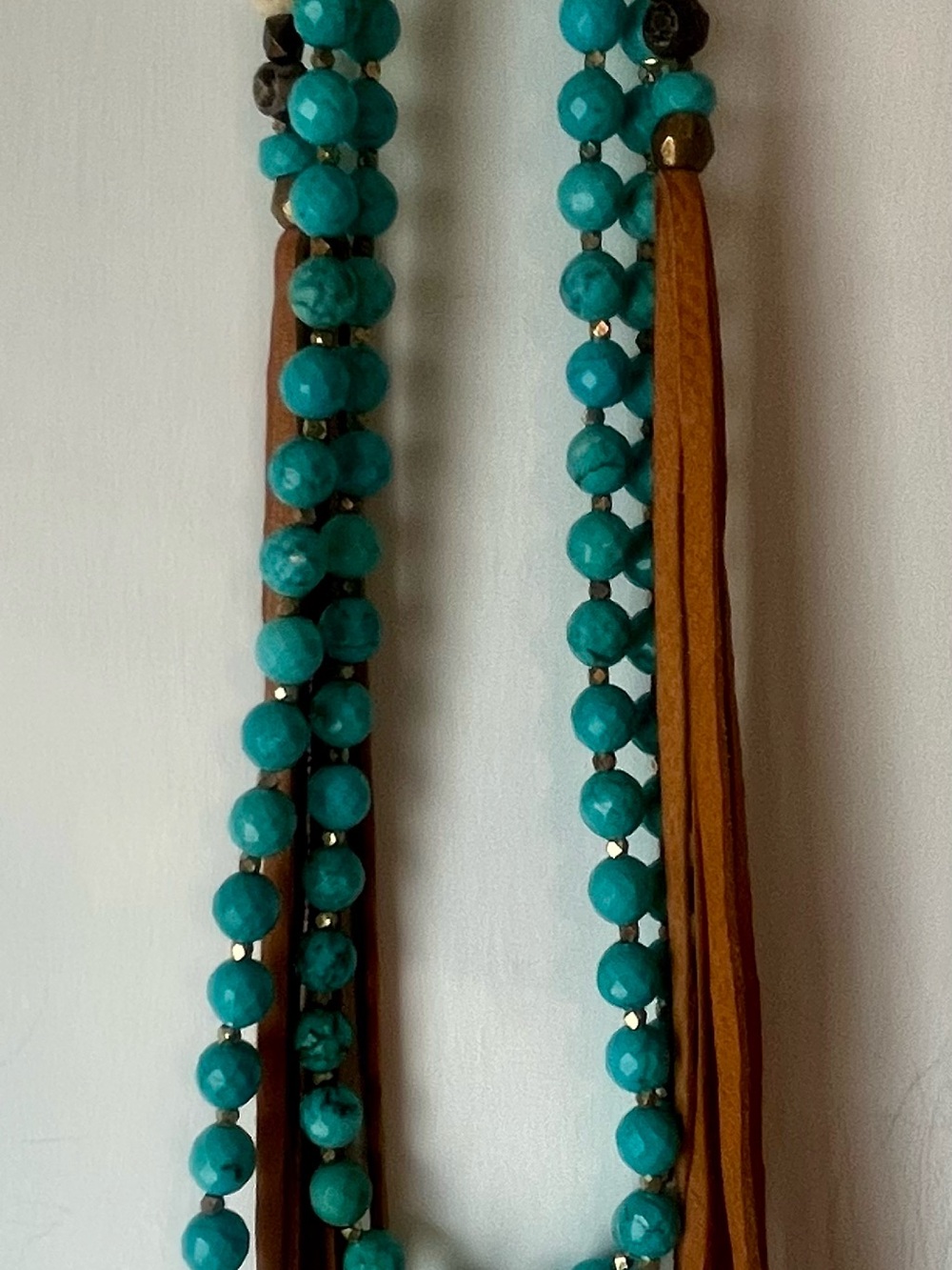 Turquoise Beaded Leather Tassel Necklace - Women's Jewelry